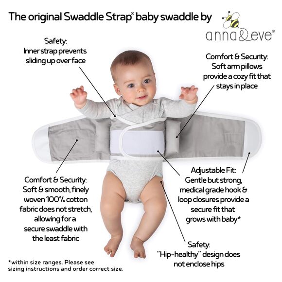 NWT Anna & Eve Unisex Infants LS-0004 Swaddle Strap Grey-Size L - Picture 2 of 7